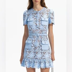 NWT Sierra Darien Short Sleeve Embroidered Floral Dress Baby Blue Size Medium